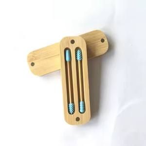 Portable réutilisable <span class=keywords><strong>Silicone</strong></span> oreille propre bourgeons cotons-tiges multifonction cosmétique maquillage lavable stockage écologique dans une boîte en bambou - Product Image 5