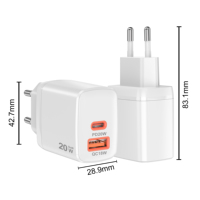 Chargeur mural rapide IBD 20W PD QC, double port USB C et USB A, adaptateur secteur de voyage PPS AC100-240V pour téléphone et tablette, prise EU, CE FCC RoHS