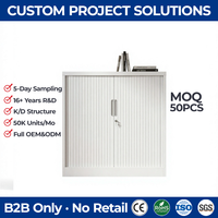 Armoire à tambours à profil bas à 2 portes, 1000 mm de large, en métal blanc, avec lames en PVC flexibles pour l'organisation de bureau