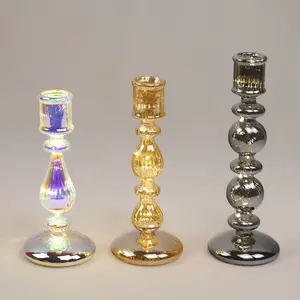 Personalized Elegant Blown Glass Candlestick Holders Lighted Up Rainbow Coating Modern Decorative For Hotel