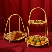Handgeweven PP rotan eco-vriendelijke waterdichte meerlaagse snack- & fruitmand voor theeceremonie, huis en woonkamer