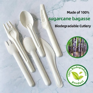 Cubiertos Desechables Biodegradables Trendz de Pulpa de Caña de Azúcar, Cuchillo, Tenedor y Cuchara de Papel Bagazo Comestible Blanco - Product Image 6