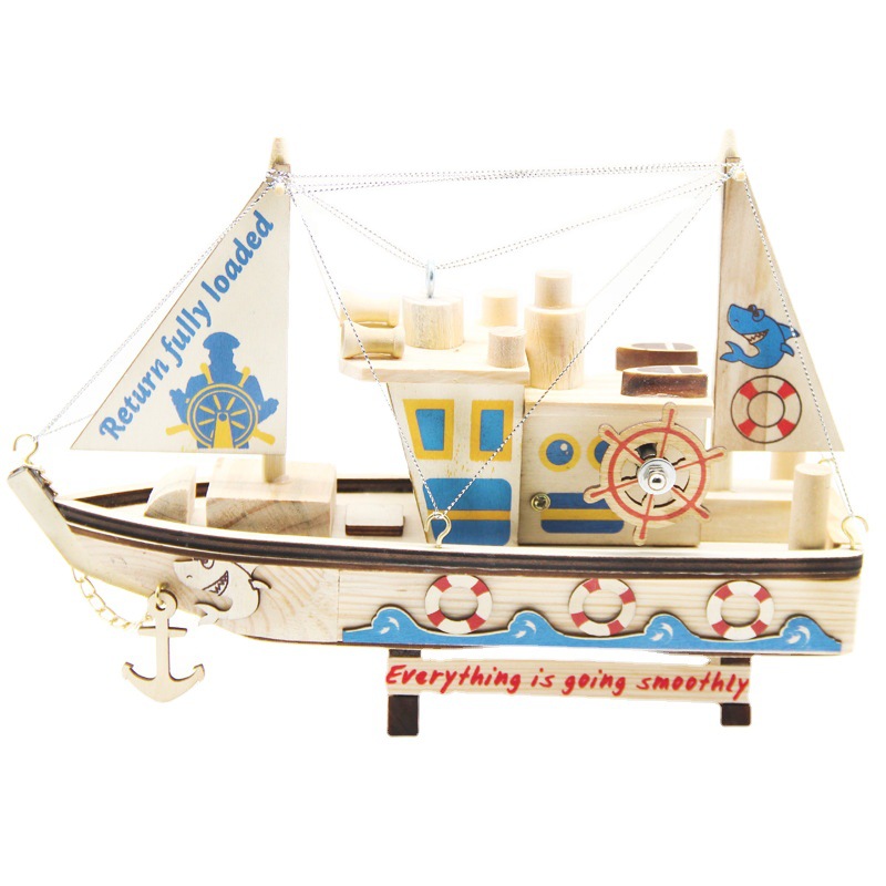 Tailai Nautische Serie Muziekdoos Verjaardagscadeau Houten Model Van Piratenschip Hout Ambachten Houten Muzikale Zeilboot Shark Boat