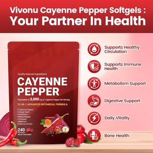 Complément de gélules de piment de Cayenne pour la santé cardiaque, des veines des jambes et des vaisseaux sanguins, amélioration de la densité osseuse, Vitamine E D3+K2 - Product Image 3