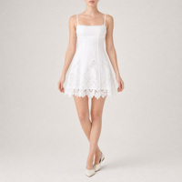 Robe Courte Blanche en Dentelle pour Femme, Bretelles Fines, Col Carré, Dos Nu, à Œillets, Été, Fournisseur de Vêtements Féminins