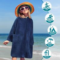 Robe en polaire à capuche BKD pour enfants de 7 à 12 ans, couverture de bain zippée, séchage rapide, respirante, 100% polyester, poncho de plage et de surf