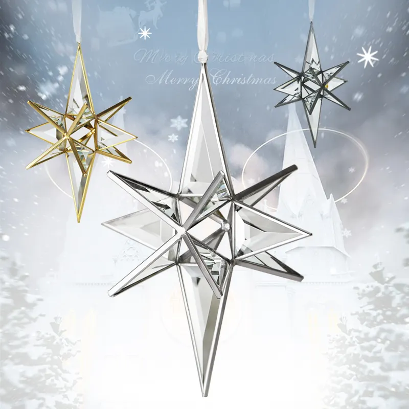 Personalized Crystal handmade window Transparent glass 3d star crystal christmas snowflake ornament for Home decoration