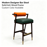 Tabouret de bar de luxe en bois massif avec dossier, chaise de comptoir pour hôtel, villa, maison, cuisine, option de couleur personnalisée