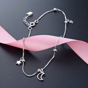 Gioielli alla moda 925 Sterling Silver <span class=keywords><strong>piccola</strong></span> <span class=keywords><strong>stella</strong></span> e Moon Link Station catena cavigliere per donna - Product Image 1