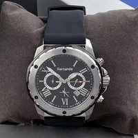 Montre-bracelet à quartz chronographe pour homme, boîtier en acier inoxydable argenté, bracelet en caoutchouc noir, aiguilles simples, date, sport, verre saphir