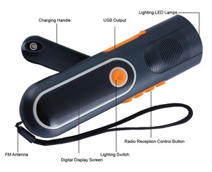 Mini Khẩn Cấp Năng Lượng Mặt Trời Sạc Khẩn Cấp Dynamo Đèn Pin Với Đài Phát Thanh Siren - Product Image 1
