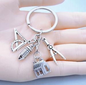 Nouvelle maison porte-clés boussole règle porte-clés <span class=keywords><strong>immobilier</strong></span> architecte porte-clés ingénierie étudiant cadeau - Product Image 1
