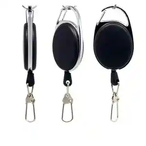 Retractable Plastic Outdoor Anti Lost Pull Key Ring Fishing Tools Holder Reel Carabiner With Metal Swivel Hook Keychain