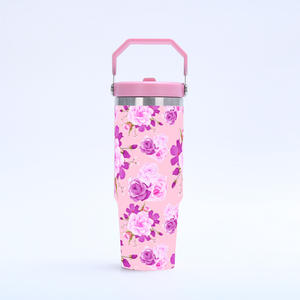 2025 नए 30oz हैंडल महिलाओं स्टेनलेस स्टील टंबलर पोर्टेबल फूल पैटर्न आइस कप दक्षिण पूर्व एशिया थोक - Product Image 5