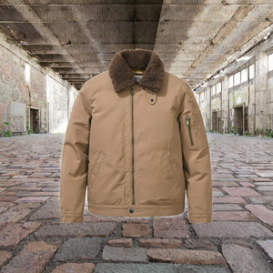 Blouson d'hiver vintage pour homme avec col en fausse fourrure, coupe bomber, fermeture éclair, coupe-vent, en coton-polyester épais, vêtement de travail extérieur - Product Image 3