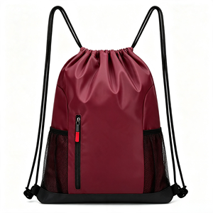 Zipper Front Pocket <b>Nylon</b> Drawstring <b>Backpack</b> With Side Mesh Pocket Sport Sack Bag Custom Logo OEM ODM for Sports & Promotion - Product Image 3