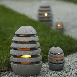 Modern Hand Carved Natural Stone Boulder Wedding Decor Grey Candle Holder Votive Light Lantern for Party Dining Atmosphere Boost