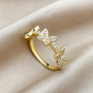 Fashion Trendy 18K <b>Gold</b> Plated Waterproof <b>Cubic</b> <b>Zirconia</b> Butterfly <b>Ring</b> - Product Image 2