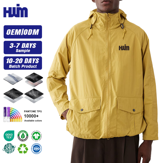 Wading Hooded Waterproof Jacket Custom OEM for Men Drawstring Hood High Collar Relaxed Fit for Fishing Outdoor