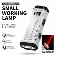 Lampe torche LED multifonctionnelle EDC avec batterie intégrée, clip magnétique, affichage de la puissance, lumière latérale, lumière de travail, lumière rouge pour le camping