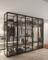 Porte coulissante en verre trempé dépoli noir pour armoire, profil en aluminium peint, avec système de verrouillage français