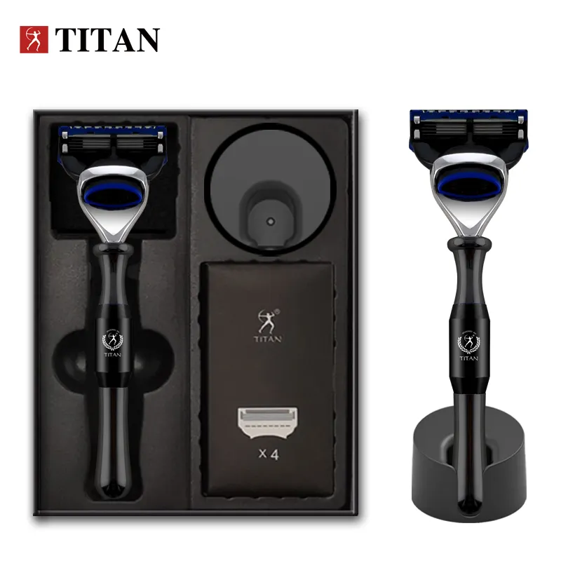 Titan metall griff 5 klinge sicherheit rasiermesser mit ständer geschenk rasieren kit