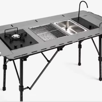Table pliante rectangulaire tactique minimaliste en aluminium IGT pour l'extérieur, réglable en hauteur, portable, enroulable, pour barbecue et camping