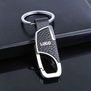 Custom Logo Metal Key Chains Waist Hanging Keychains Key Holder <b>Men</b> Best Gift <b>Keyring</b> Real Pebbled Leather Keychain - Product Image 2