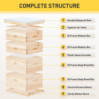 Nouveau kit de démarrage pour ruche Langstroth - Ruche à 4 étages avec cadres et cire d'abeille pour l'apiculture