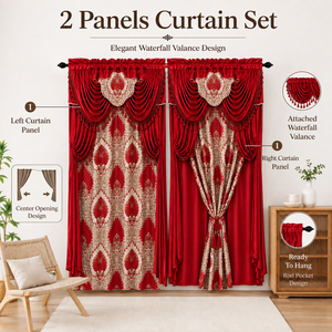 LILIANNA <span class=keywords><strong>Cortinas</strong></span> de Lujo con Borlas y Volantes de Jacquard, <span class=keywords><strong>Cortinas</strong></span> Opacas con Bolsillo para Varilla para Sala de Estar, Paquete de 2 - Product Image 2