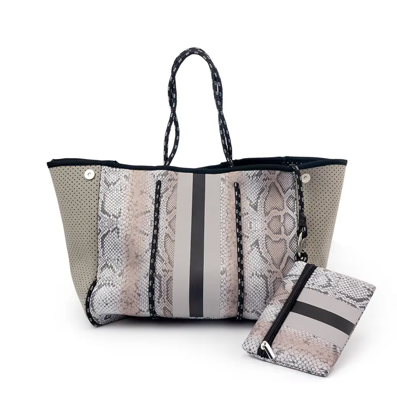 Groothandel Grote Luxe Capaciteit Geperforeerde Neopreen Strandtas Vrouwen Tote Boodschappentassen Handtas Sport Reizen Handtas