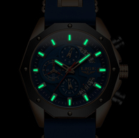 Jam Tangan Pria LIGE LG8908 Pabrik, Dial Besar Biru Silikon Bercahaya, Jam Tangan Quartz, Jarum Kecil Tiga, Mewah, Logo Kustom Oem