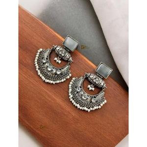 Réplica de plata Chand Bali Pendientes colgantes de piedra cuadrada única para ropa de fiesta informal - Product Image 4