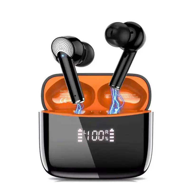 Free Sample Portable Electronics Orange In Ear Sports Headset LED Display Water Proof Wireless Earbuds