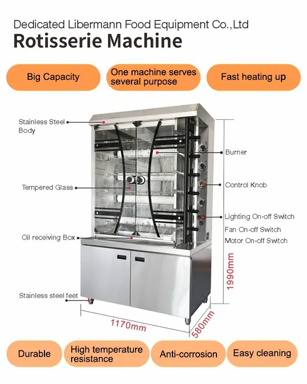 Grace Commerciële Elektrische 4 6 8 Staven Rotisserie Grill Machine Oven Roterende Oven Voor Fast Food Winkel Broodrooster