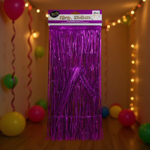 Fondo de Fiesta Dorado de 8 Pies con Serpentinas Moradas, Decoración Desechable de Plástico para Cumpleaños y Festividades - Product Image 2