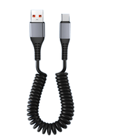 Kabel Teleskopik Anti-Kusut 2m Tipe-C Pengisian Cepat 6A Multi-Protokol 100W untuk Ponsel Android dengan Selubung TPU