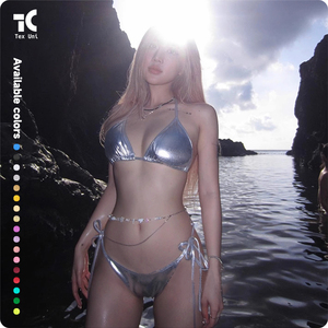 Instagram 2024 Bikini Lace-Up Split Three-point Swimsuit Two-Piece Set Triangle Sexy String Hanging Shiny Sexy <strong>Bandeau</strong> <strong>Tankinis</strong> - Product Image 2