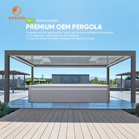 Pergola motorisée Oweado OWD-21 en aluminium, lames orientables étanches, cabane de piscine, porte en verre, revêtement vinyle écologique gris/blanc, 1 ensemble