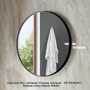 Cermin dinding bingkai tebal 40mm, kamar mandi bulat dekoratif 600mm 750mm 800mm aluminium Aloi bulat cermin dinding
