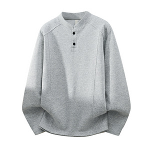Heavyweight Henley Collar <b>Sweatshirt</b> Men Loose Fit Long Sleeve Solid Color Base Layer Youth Wear - Product Image 1