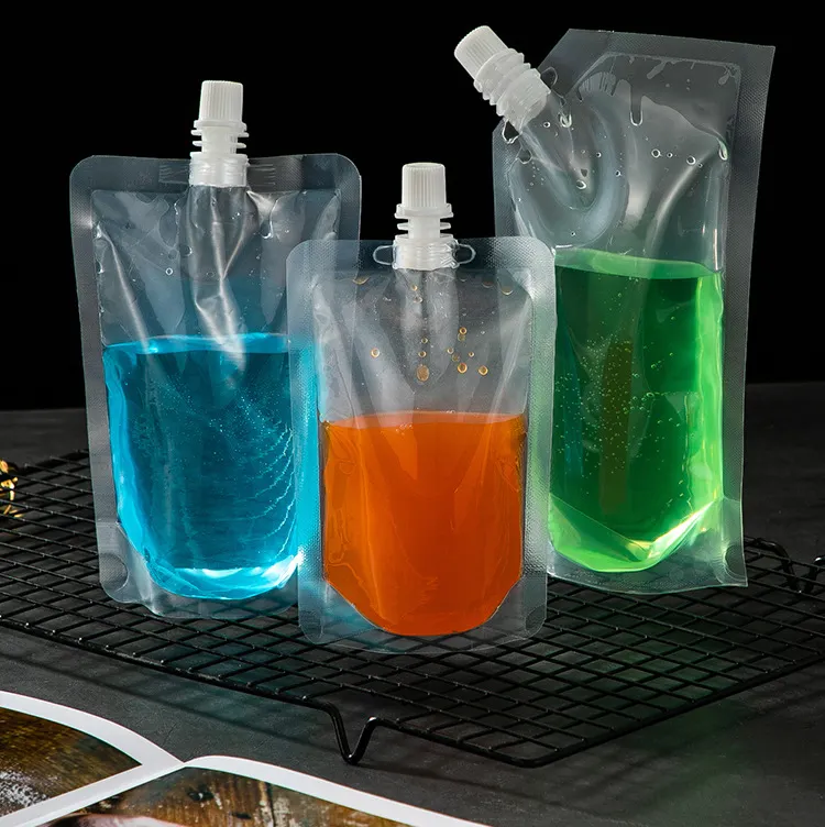 Jeli Cair Bening Kemasan Air Jus Minuman Kantong Cair Berdiri dengan Kemasan Plastik Cerat