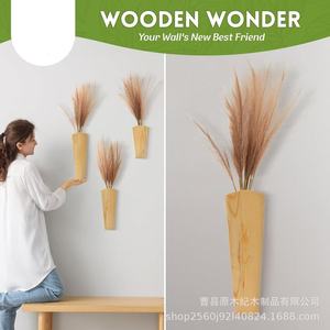 Wooden Wall Mounted Dried Flower Display Rack <b>Rectangle</b> <b>Plant</b> Pattern Living Room Decorative Storage Shelf - Product Image 3