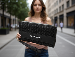 Lucyan Design Women's <b>Wristlet</b> Wallet Large Zip Closure Microfiber Synthetic Leather Saffiano Pattern - Product Image 2