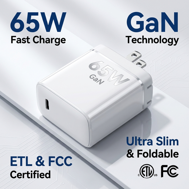 Shenzhen Lvxiangyuan 65 Watt GaN Charger USB Type-C Fast Charging Block Slim Foldable Wall Adapter US Plug ETL FCC Certified for