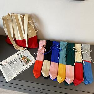 2026年畅销新款韩国百褶拼色单肩手提包撞色针织抽绳大容量 - Product Image 3