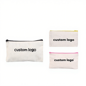 Organisateur réutilisable imprimé personnalisé cadeau mode motif géométrique tissu de coton maquillage cosmétique vierge toile fermeture éclair pochette sac - Product Image 1