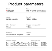 Yesido CA130L kabel Data USB ke IP, 2M pengisian daya Cepat Chip cerdas bawaan paduan aluminium