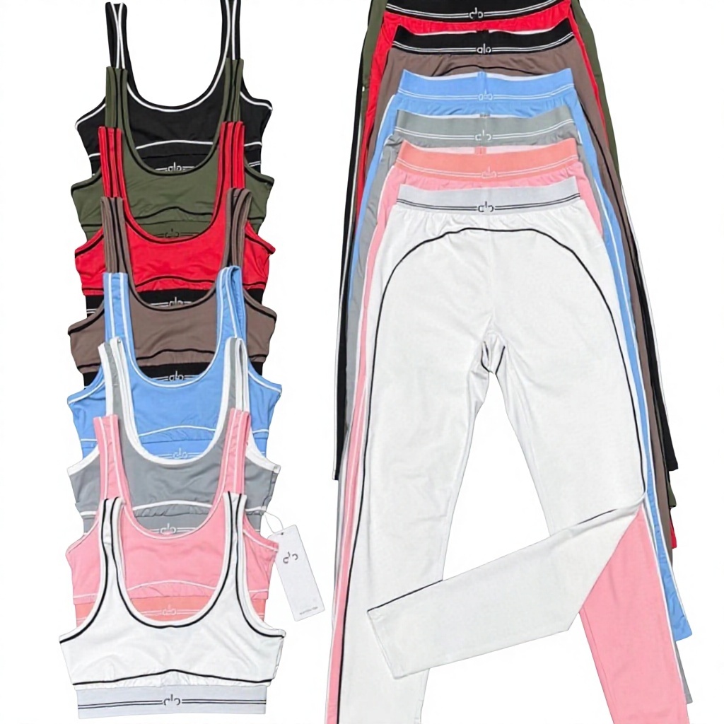 Cross-Border Quality AL Home Solid Nude-Feel Breathable Yoga Two-Piece Set High-Waist Cropped Pants Fitness Training Sleeveless