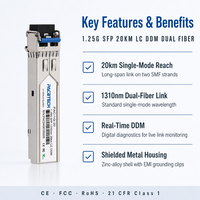Module SFP 1.25G 1310nm LX 20KM GLC-LH-SMD Duplex, émetteurs-récepteurs optiques à fibre optique avec prise en charge DDM pour utilisation en télécommunications/centre de données